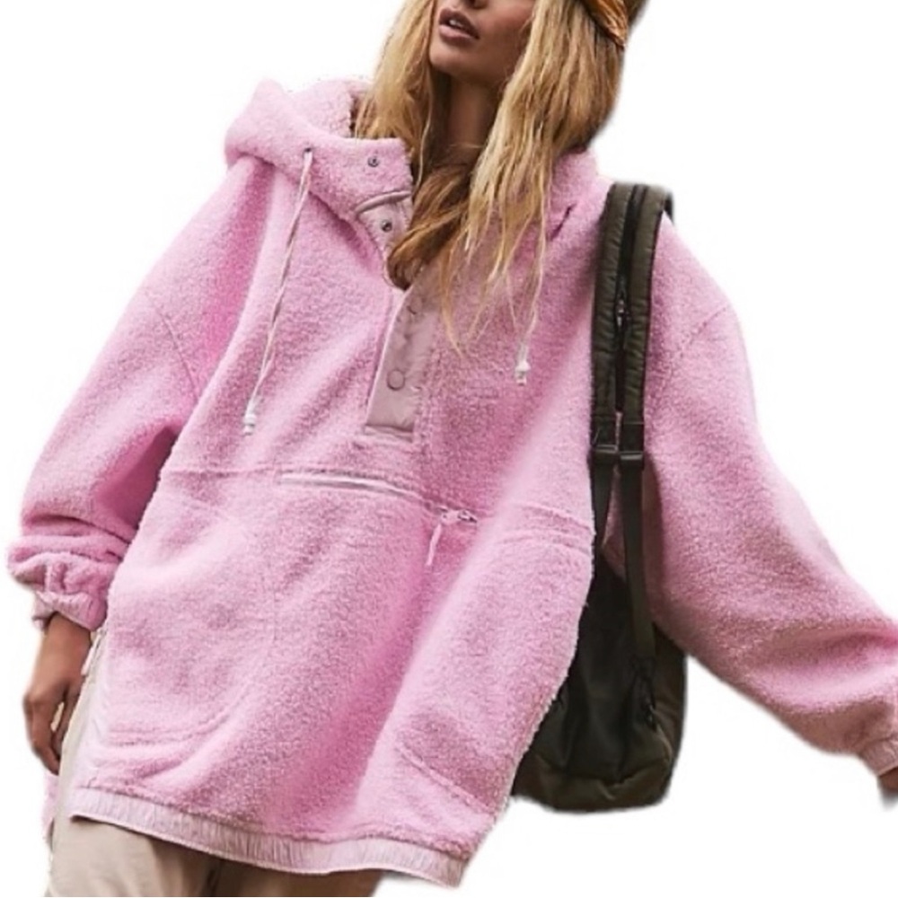 Free People MOVEMENT Fuzzy Was She Fleece Pullover RARE PINK SOLD OUT SIZE S